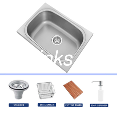 Paslanmaz çelik tek lavabo kare kase tasarım musluk / sepet / bıçak / tahta / paslanmaz çelik drenaj