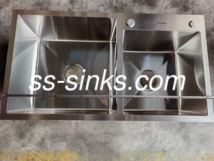 Modern Tasarım Çift Kasa Mutfak Lavabo Stainless Steel Drainer ve Overflow ile Alt Taşıma