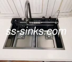 Stainless Steel Drainer Ticari bulaşık yıkama verimliliği için iki bölümlü lavabo lavabo