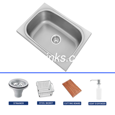 Paslanmaz çelik tek lavabo kare kase tasarım musluk / sepet / bıçak / tahta / paslanmaz çelik drenaj