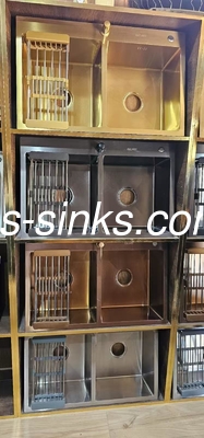 Altın Bronz Siyah Çift Kasa Lavabo Alt Dağ El Yapımı Mutfak Lavabo