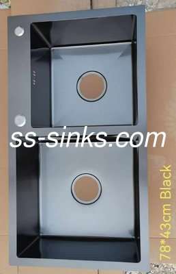 Pürüzsüz çelikten fırçalanmış 33x22 Drop In Çift kase el yapımı mutfak lavabosu