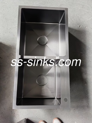 Pürüzsüz çelikten fırçalanmış 33x22 Drop In Çift kase el yapımı mutfak lavabosu