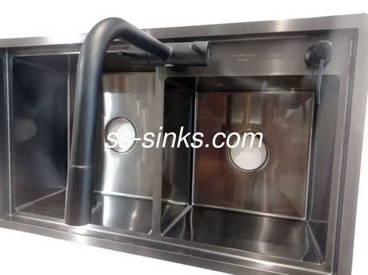 18 kalibreli paslanmaz çelik el yapımı lavabo 2 havuz mutfak lavabo el yapımı lavabo drenajlı
