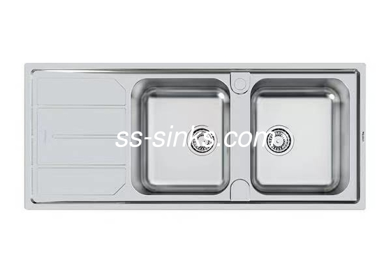 1200 X 500 mm boyutunda boru tahta ile arka drenaj paslanmaz çelik mutfak lavabosu