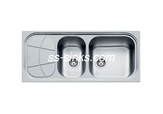 1200 X 500 mm boyutunda boru tahta ile arka drenaj paslanmaz çelik mutfak lavabosu