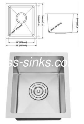 OEM Alt Taşlı Paslanmaz Çelik Mutfak Lavabo 14-1/2 * 17 'İç Boyutlu Tek Kasa