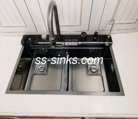 Arka veya Orta Çöpe yerleştirme ile 18 ölçümlü el yapımı mutfak lavabı 220mm kase derinliği