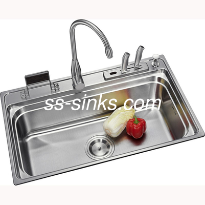Fonksiyonel 0.9mm Mutfak Paslanmaz Çelik 1 Kase Lavabo Üstü Montaj 800*500mm