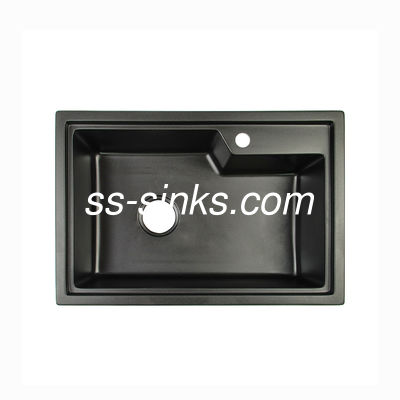 Akrilik Reçine Siyah Kuvars Evye, Drenaj Tahtalı 680 * 460mm
